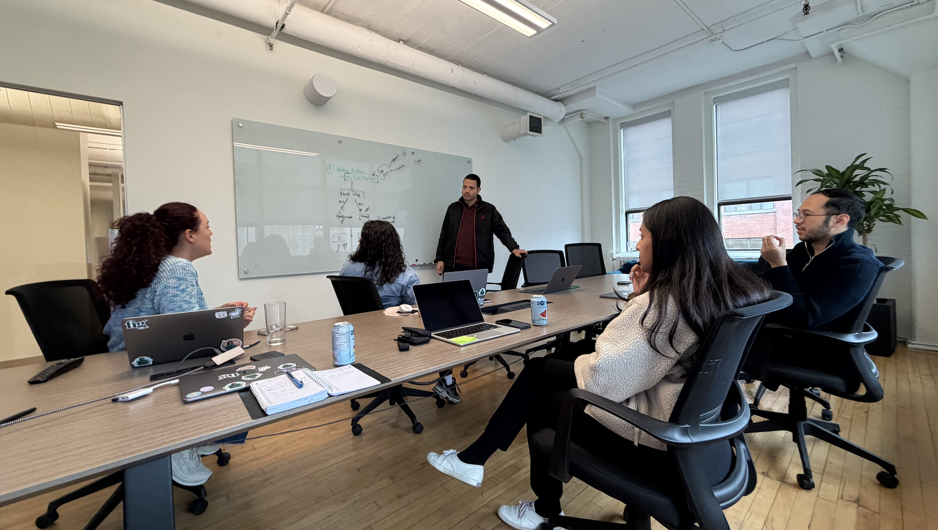 Team discussion around the funnel redesign